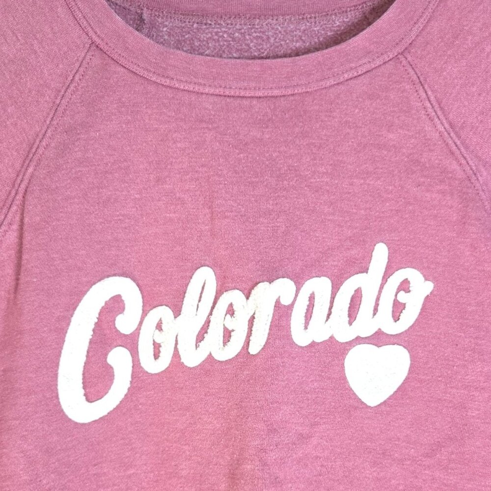 State of Mine Colorado Pink Heart Raglan Long Sleeve Crewneck Sweatshirt Medium - Picture 2 of 7